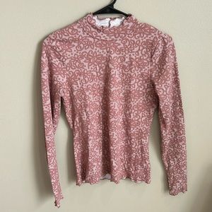 (S) floral lace pink open back long sleeve top.